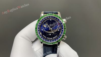 Patek Philippe Complications 40mm Cal.240 Q Movement Green Bezel Blue Face Watch